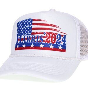 Kamala Harris 2024 Printed Truckers Hat Democrat Adult White